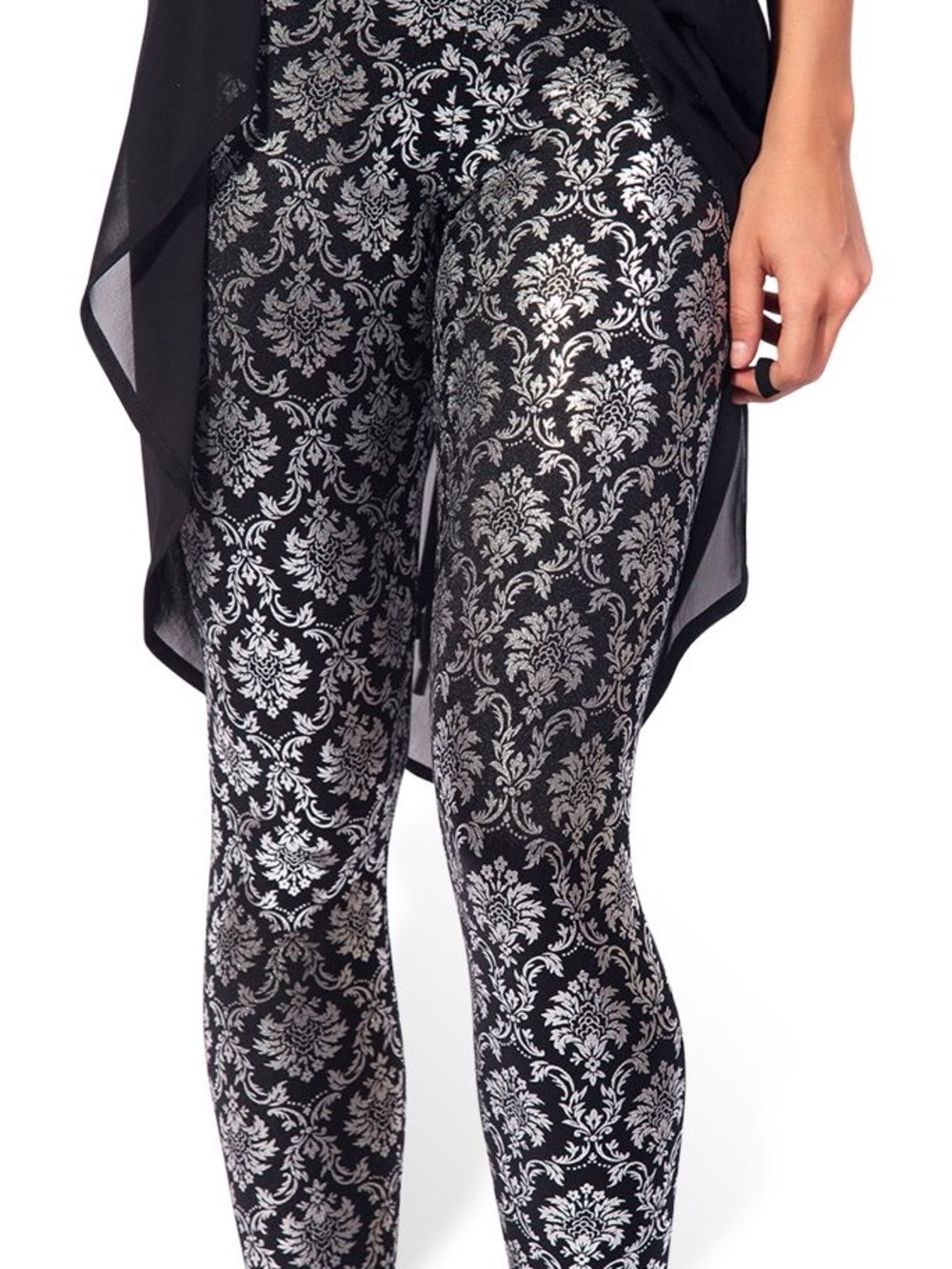 Blackmilk Wallpaper Leggings in Black/Silver Damask